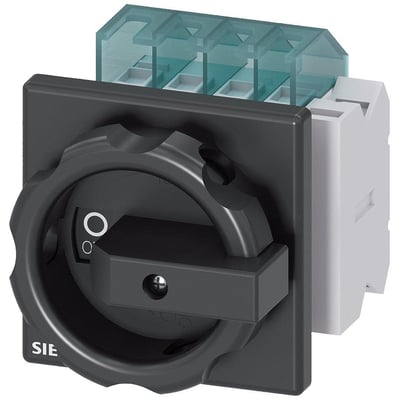 Siemens nødstrømbryter 3LD2003-2EP51 med fire poler, svart dreiehåndtak og synlige tilkoblinger.