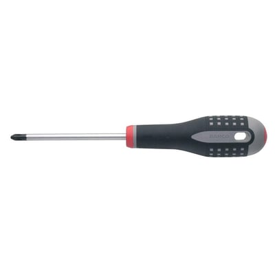 Sidevisning af Bahco ERGO™ skruetrækker, model BE-8610L, med PH1 spids, 200mm poleret klinge og grå/sort skaft.