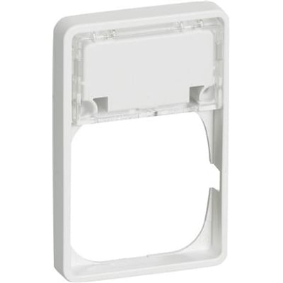 LK FUGA Baseline 50 ramme i hvid med et indbygget tekstfelt og plads til én 1-moduls indsats.