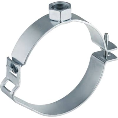 Geberit rørholder for 110 mm rør med 1/2-tommers muffe, vist som en åpen metallbøyle med gjenget muffe.