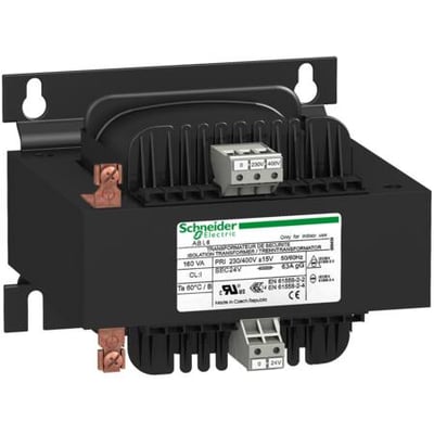 Schneider Electric Phaseo ABL6 transformer, 630 VA, med en indgangsspænding på 230-400V AC og udgangsspænding på 230V AC.