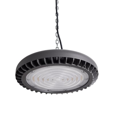 SG Armaturen Tovdal UFO High bay armatur i grå aluminium med kædeophæng og lysdioder, 97W, 4000K.
