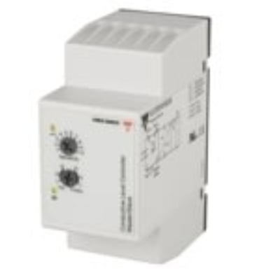 Carlo Gavazzi CLP2FA1B230 niveau forstærkerrelæ til 2 niveauer, 230VAC, vist med frontpaneler med justeringsknapper og LED-indikatorer.