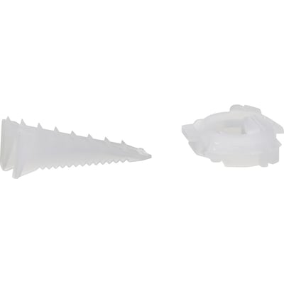 Lauritz Knudsen FUGA & OPUS 66/74 kabelaflastning med kile, hvid. Produktet består af to hvide plastikdele på isoleret baggrund.