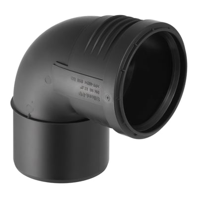Geberit Silent PP bøjning i sort plast med 50 mm diameter og 87,5 graders vinkel.