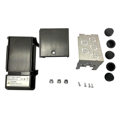 Danfoss IP21/Type 1 konverteringskit MA02c, inklusive top- og bunddæksel, metalplade, U-terminaler, gummitætninger og skruer.
