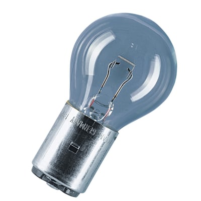 Osram trafiksignallampe 22W, 10,5V med BA20s sokkel, viser pærens blåtonede glas og metalbase.