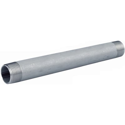 Rustfrit nippelrør i AISI 316, 120mm langt med 1½" udvendigt gevind i begge ender, præsenteret på hvid baggrund.