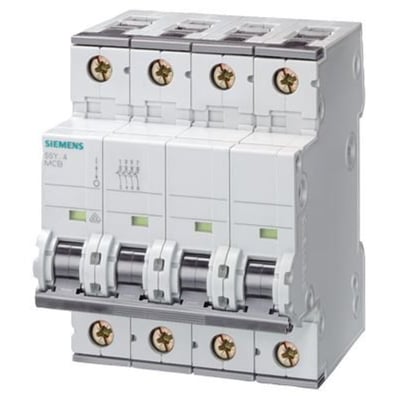 Siemens automatsikring 3P+N, C-karakteristik, 13A og 400V, med 6kA brydeevne og skrueklemmer.