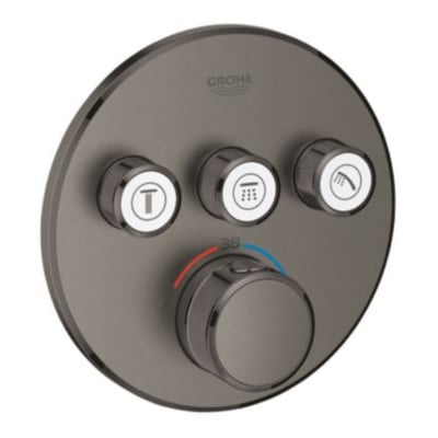 Grohe Grohtherm SmartControl termostat til indbygning i børstet Hard Graphite med tre betjeningsknapper og temperaturjustering.
