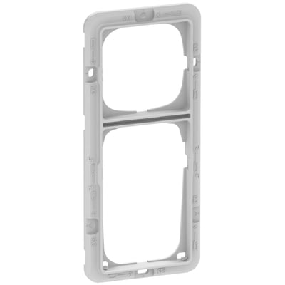 Lauritz Knudsen LK FUGA teknisk monteringsramme i grå plast med 2½ modul størrelse, fremstår tom og klar til montering.