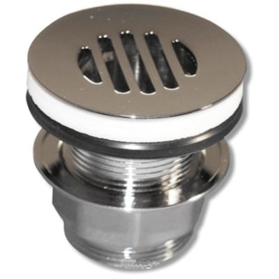 Forkromet bundventil på 1 1/4" med rist og uden overløb, perfekt til vaske uden overløb.