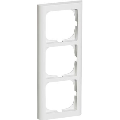 LK FUGA Softline 63 lodret ramme med plads til 3 moduler i hvid plast med afrundede kanter.