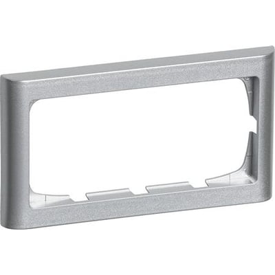 LK FUGA Softline 63 ramme i stålmetallic, 1x2 modul vandret, uden midtersprosse, med afrundede kanter på hvid baggrund.