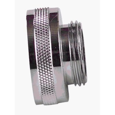 Nito overgangsstykke med 3/4" udvendig RG gevind til 1" indvendig RG gevind, lavet af forkromet metal med riflede greb for bedre håndtering.