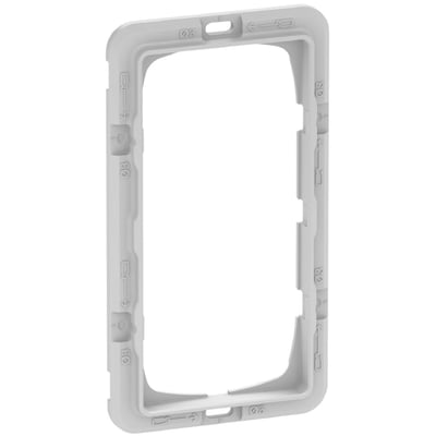 Grå LK FUGA teknisk monteringsramme i 1x2 modul design, uden midtersprosse og med indstøbte huller til skruer.