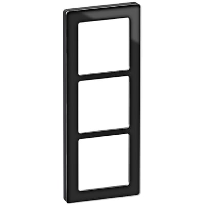 Lauritz Knudsen LK FUGA Pure designramme til 3 moduler i sort med tre hvide firkantede åbninger på en neutral baggrund.