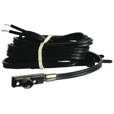 Danfoss ESMC PT1000 anlægsføler med 2 meter kabel, vist på hvid baggrund, klar til rørmontage.