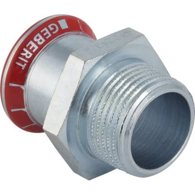 Geberit Mapress FZ overgang af el-forzinket stål, 22 mm x 1", med muffe og nippel til VVS-installationer.