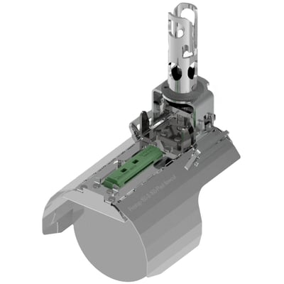 Camro ProStop Flowcut rustfri rottefelle for utløp, DN150/160 mm, sett skrått forfra med spjeldmekanisme.