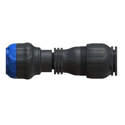 Isiflo Sprint samlemuffe 27-35x40mm i sort kompositmateriale med blå detaljer på hvid baggrund.