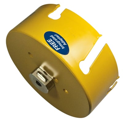 Gul Wareco ProFit Multi Purpose HM-hullsag på 160 mm med integrert adapter, sett skrått forfra.