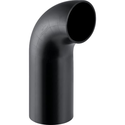 Svart Geberit PEH-bend på 90° og 40 mm med langt, rett rørstykke og åpning øverst.