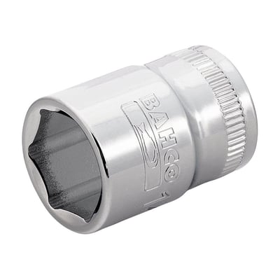 Nærbillede af Bahco 10mm 3/8" top med synligt logo og 6-kant profil, fremstillet i højglanspoleret stål.