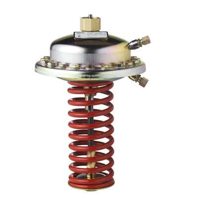 Danfoss AFP-9 regulatordel med PN25, 0,5-3,0 bar indstillingsområde og rød fjedermekanisme.