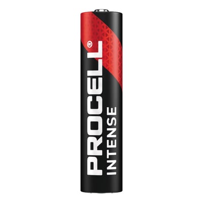 Duracell Procell Intense alkalisk AAA-batteri på 1,5 V med sort og rød indpakning, vist stående.