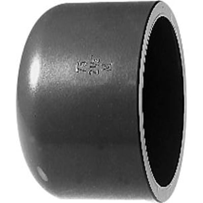 Georg Fischer PVC slutmuffe PN16 til 25mm rør, grå plast med limfæste, viser den afrundede ende for rør.