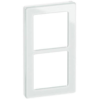 LK FUGA Pure designramme i hvidt glas, 2 modul, med en kant af klart glas og hvid baggrund.