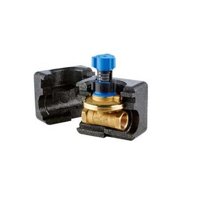 Danfoss ASV-PV-4G differenstrykregulator DN15, lavet af messing, vist med beskyttende EPP-isolering.