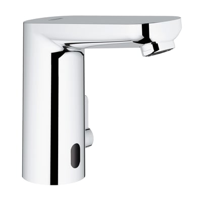 Grohe Eurosmart berøringsfritt servantbatteri i blank krom med infrarød sensor og kort, buet tut.