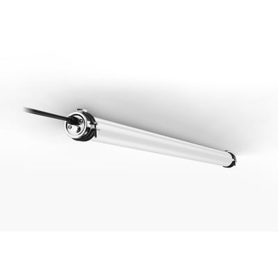 LEDlife Dura69 21W LED-armatur på 60 cm med hvitt lysrør, mørke endestykker og tilkoblingskabel.