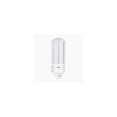 LEDlife GX24Q LED-pære på 15 W med G24-sokkel, matte vertikale rør og hvit sokkel sett forfra.