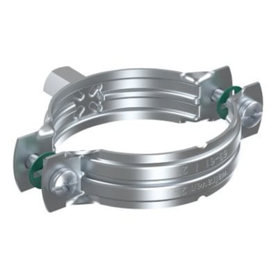 Detaljeret billede af Walraven 2S rørbøjle, der viser dens stærke elforzinkede konstruktion og justerbare pasform.