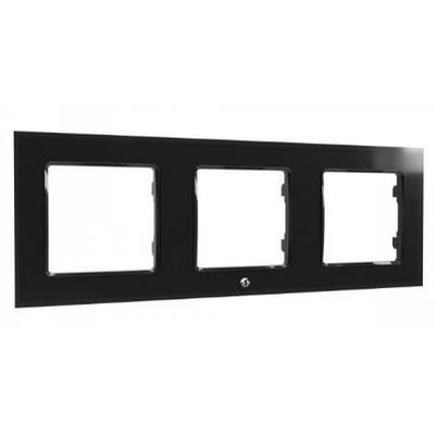 Shelly Wall Frame, sort, med plads til tre moduler til Shelly Wall Switche eller Sockets på hvid baggrund.