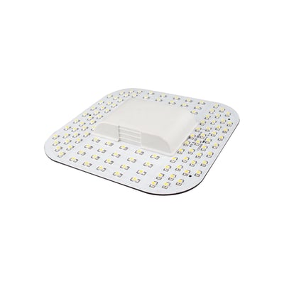LEDlife 18W 2D LED-kompaktrør med GR10q-sokkel, sett forfra med lysdioder fordelt på en flat, avrundet plate.