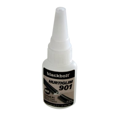 Blackbolt 901 hurtiglim på 20 g i en hvit flaske med spiss kork og etikett med modellnavnet.