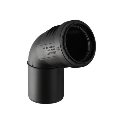 Geberit Silent PP bøjning i sort plast, 110 mm diameter og 67,5 graders vinkel til spildevandsinstallationer.