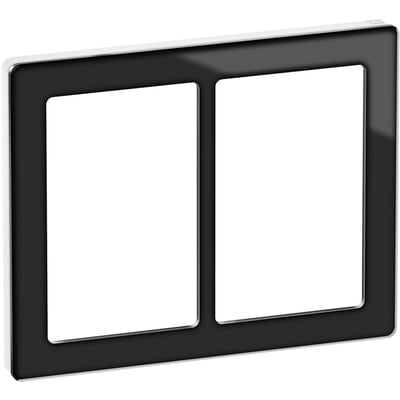 LK FUGA Pure vandret dobbelt designramme i sort/hvid glas, 2x1½ modul, med hvid baggrund.
