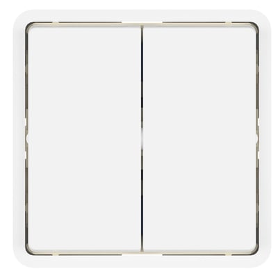 Shelly 4-Key Switch AT batteritryk til LK FUGA-rammer i hvid plast med to store taster, ideel til smart home-styring.