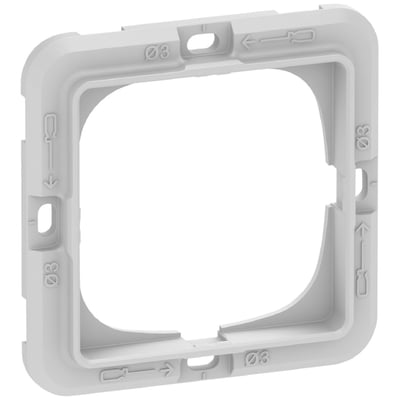 LK FUGA teknisk monteringsramme i grå plast med markeringer for 1 modul bredde og højde, klar til montering af el-udstyr.