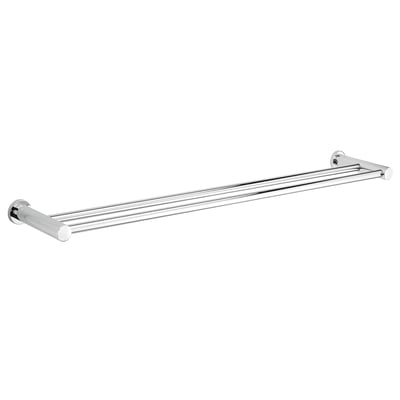 Damixa Silhouet dobbelt håndklædestang i krom med en bredde på 800 mm og en dybde på 141 mm, monteret på en hvid baggrund.