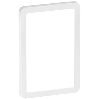 LK FUGA Slim designramme i hvid plast med 1½ modul størrelse, vist uden monteringsramme på hvid baggrund.