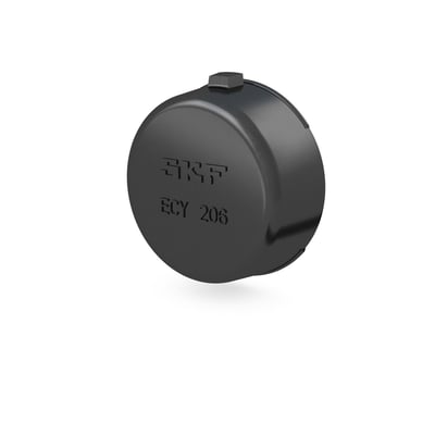 SKF ECY 206 lejehus i sort materiale, med tydeligt præget logo og modelnummer på en ensfarvet baggrund.