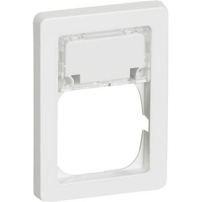 LK FUGA Baseline 63 ramme i hvid med tekstfelt og plads til én 1-modul indsats, 1½ modul i højden.