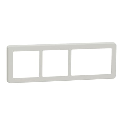 LK FUGA Base 63 design ramme i lysegrå til 3½ modul, vist forfra med tre åbninger til indsatser.