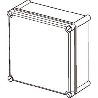 Isometrisk perspektiv af Fibox EK SOLID kassebund 280x280x100mm i grå polycarbonat, uden flangeblanketter.